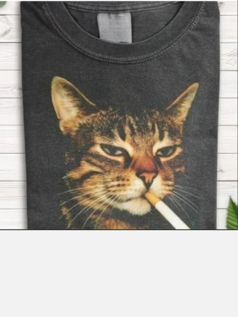 Cat Graphic Dark Gray Tee with Smoking Cat Print - Unbranded Medium